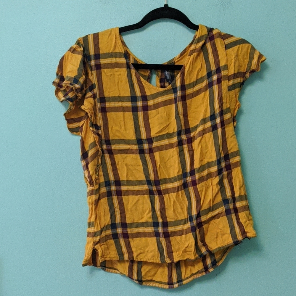 Massini Yellow and Black Plaid Shirt Medium